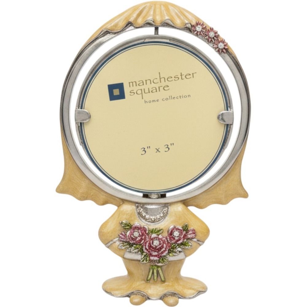 Manchester Square Yellow Enamel Girl Swivel Picture Frame 3x3 Rhinestone Floral
